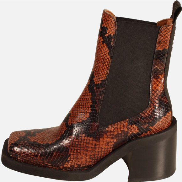 Ganni Leather Square Toe Chelsea Boots (Brown Snakeskin Print) - Picture 2 of 2